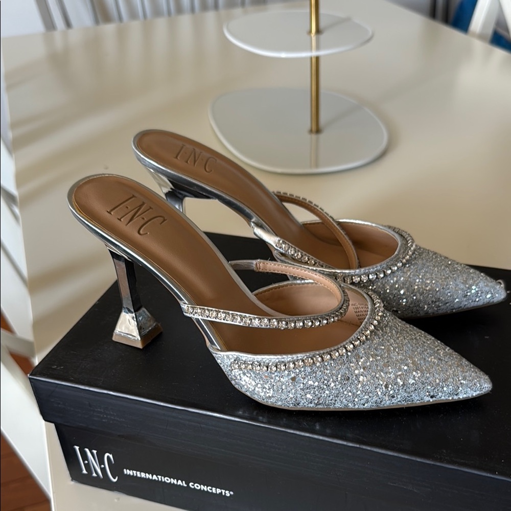 INC International Concepts Women's Silver Glitter Heels